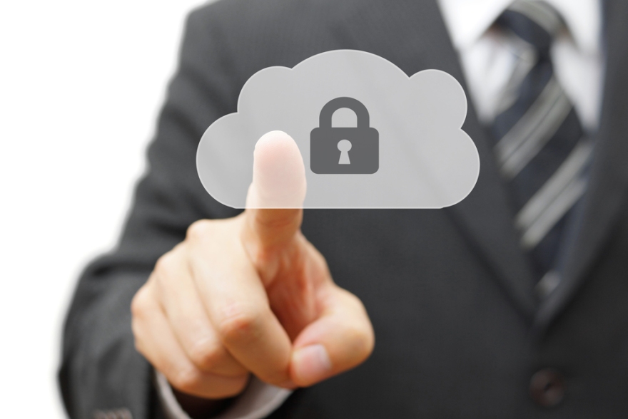 A finger touching a cloud padlock icon